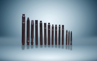 Heavy-duty chisel for hydraulic breakers and demolition equipment.